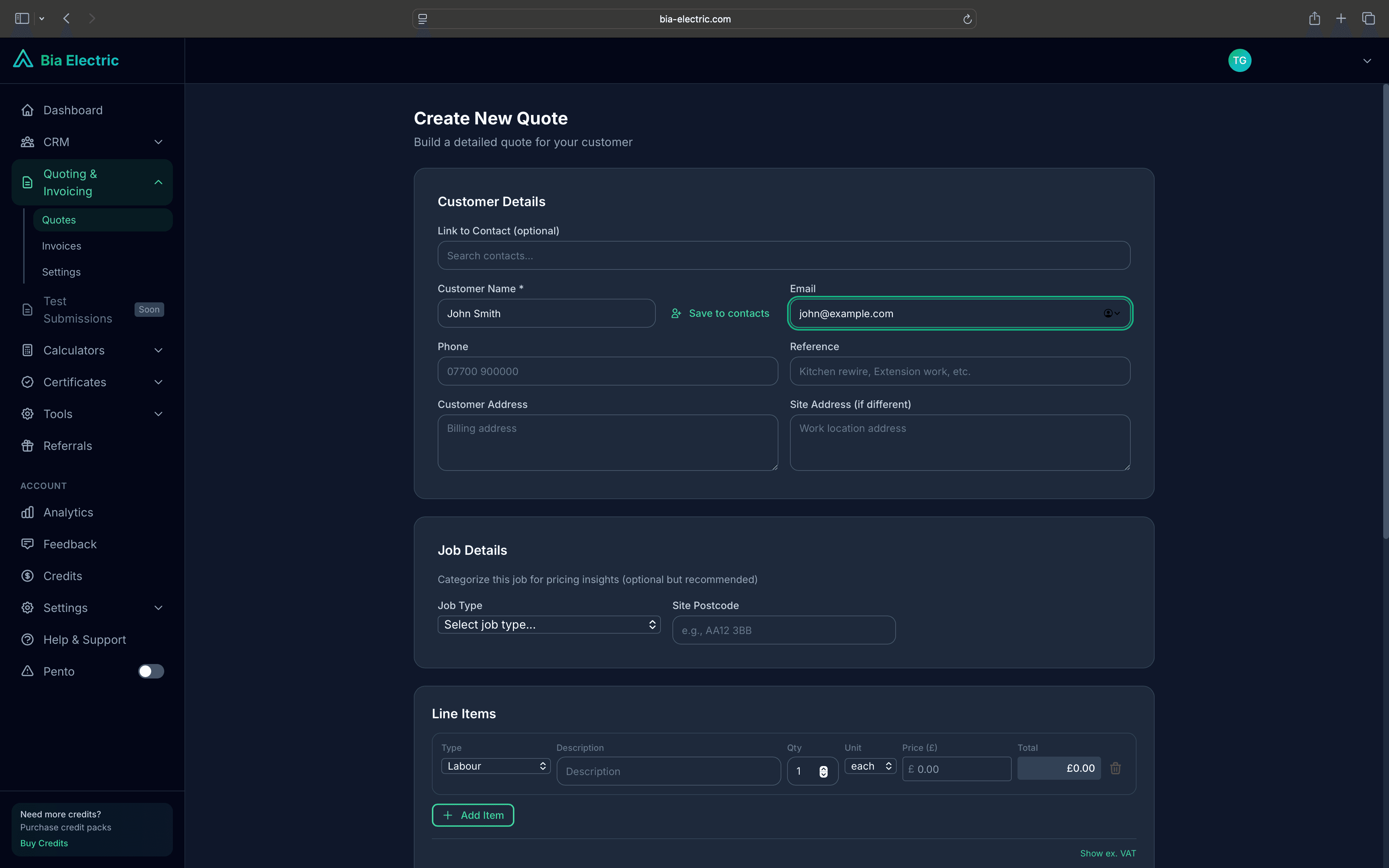 Quote with line items